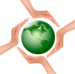 Hands holding a green earth  Vector