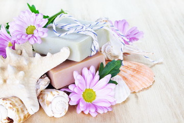 Homemade Soap with Flowers and Shells