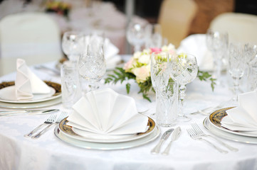 Table set for an event party or wedding reception