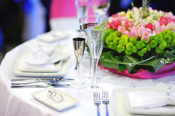 Table set for an event party or wedding reception