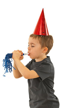 Profile Of Boy Blowing Noise Maker