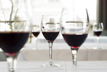 Wine glasses on table