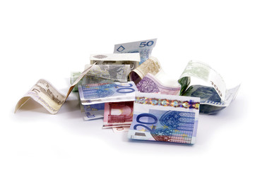 Obraz na płótnie Canvas Euro and zlot banknotes on a table