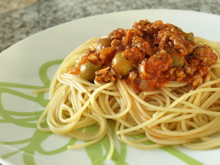 Italian spaghetti bolognese with olives