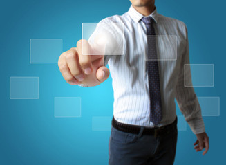 hand pushing on a touch screen interface