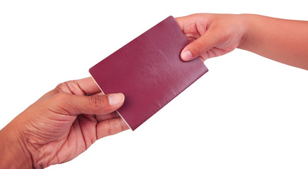 hand to hand and red passport isolated