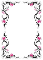 Rosen, Ranke, flora, Blumen, Rahmen, schwarz, pink