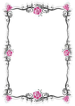 Rosen, Ranke, flora, Blumen, Rahmen, schwarz, pink
