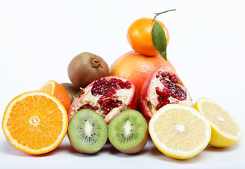 tropical fruits on a white background.