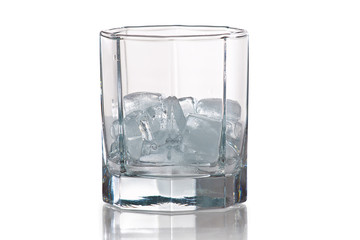 Glass with ice for a cocktail on a white background