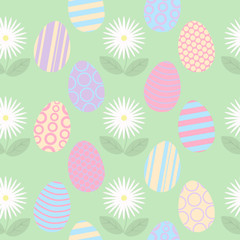Seamless Easter Background with Eggs and Flowers.