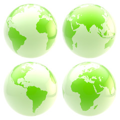 Eco green planet: set of four glossy globes