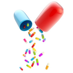 Medical pills inside huge one isolated