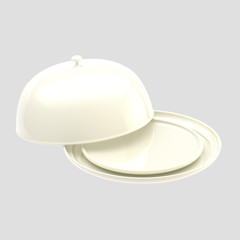 White salver with a dish and food cover isolated