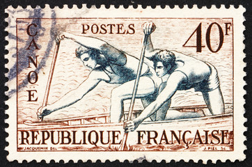 Postage stamp France 1953 Canoe Racing