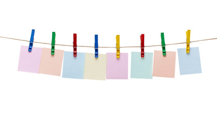 clothes peg and note paper on clothes line rope