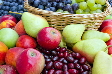 Fresh organic fruits in the wicker basket