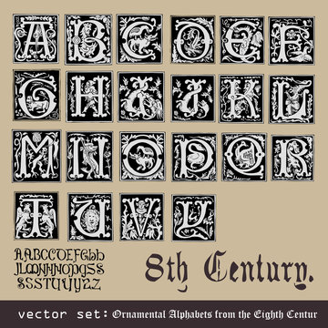 vector set: Ornamental Alphabets, from the Eighth Century