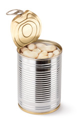 Opened tin with white beans
