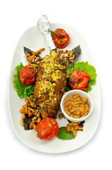 Roasted turkey served in plate