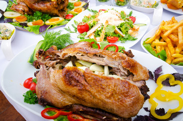 Table served with tasty meals