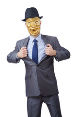Businessman with mask concealing his identity
