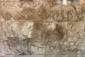 Obraz premium Carvings on wall and terrace of Angkor Wat
