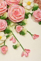 Flower cream on top of beatiful cake