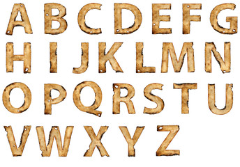 grunge burnt paper alphabet