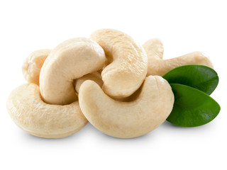 Cashew nuts isolated on white background. + Clipping Path