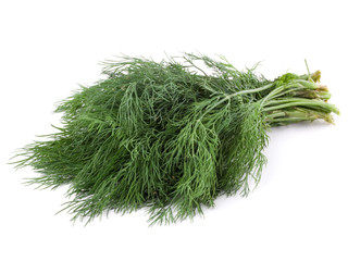Green dill isolated on white background. Studio macro