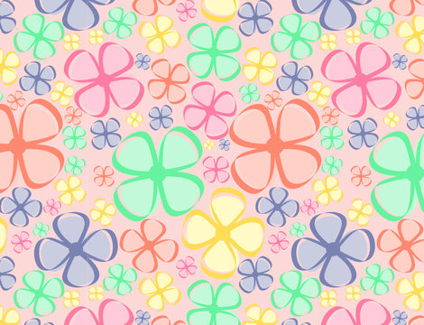 Pattern with colored cute flowers.
