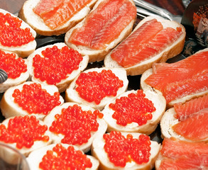 Sandwiches caviar and fish