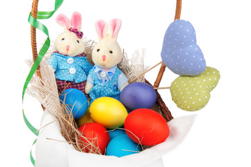 easter eggs in basket with bow