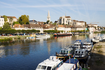 Auxerre, France. Cityscape with abbey and Yonne river