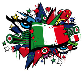 Obraz premium Bandiera Forza Italia squadra azzurra graffiti pop art tag