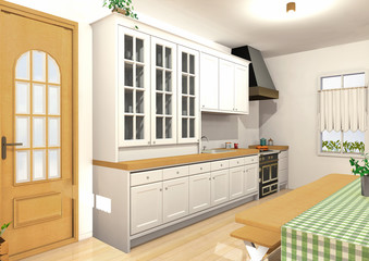 オープンキッチンのパース