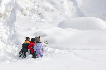 Fototapeta na wymiar Dzieci bawiące się w śniegu