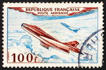 Postage stamp France 1954 Jet Plane, Mystere IV