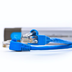 Closeup of UTP network cables.Data Network Hardware Concept. RJ4