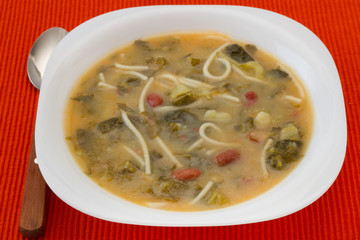 bean soup with spaghetti