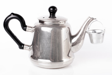 tea metal pot on white background