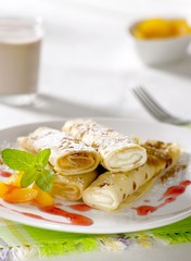 Sweet crepes and cocoa