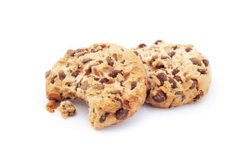 Chocolate chip cookie, isolated on white