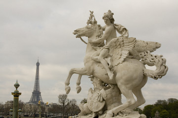 Horse and winged angel statue