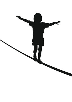 Kind balanciert auf einem Seil, Silhouette