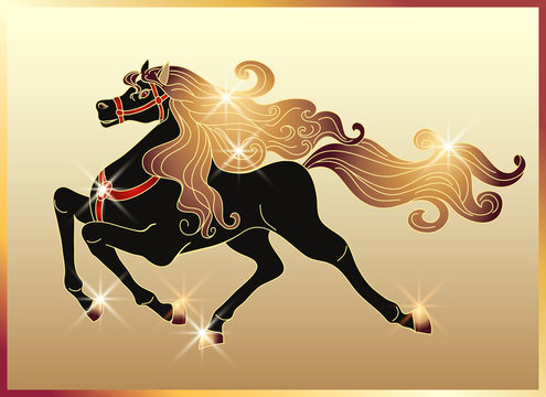 Galloping horse with a gold mane