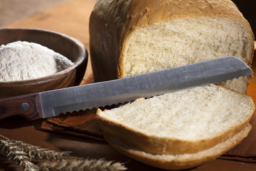 white bread with a knife
