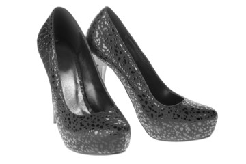 Women's black spotted  leather shoes