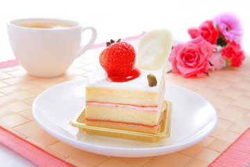 sweet cake with strawberry at tea time